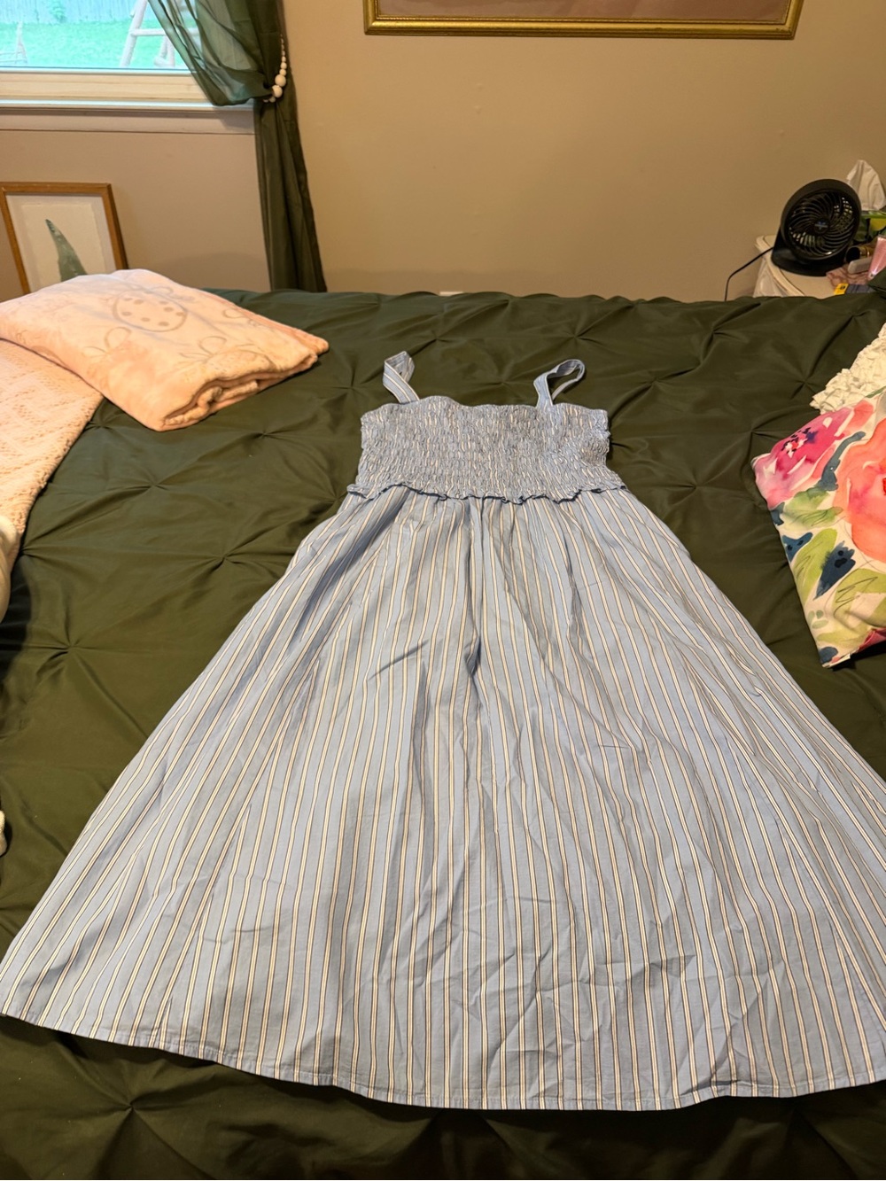 Old Navy Light Blue and White Striped Maxi Sundress